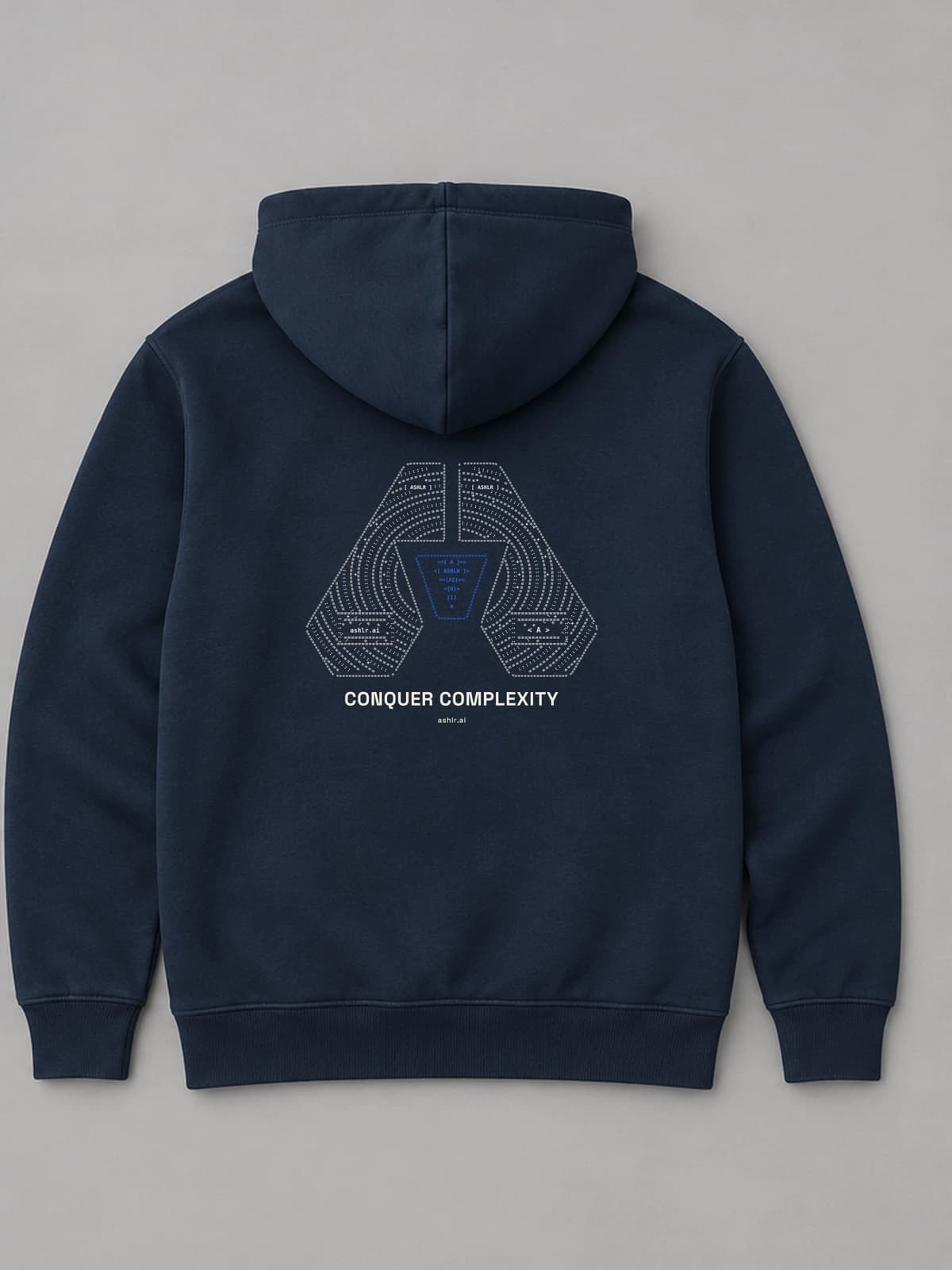 Conquer Complexity hoodie in Navy, back concept render