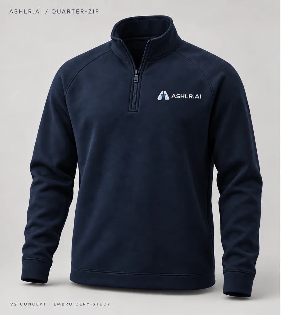Wordmark quarter-zip in Navy, front concept render